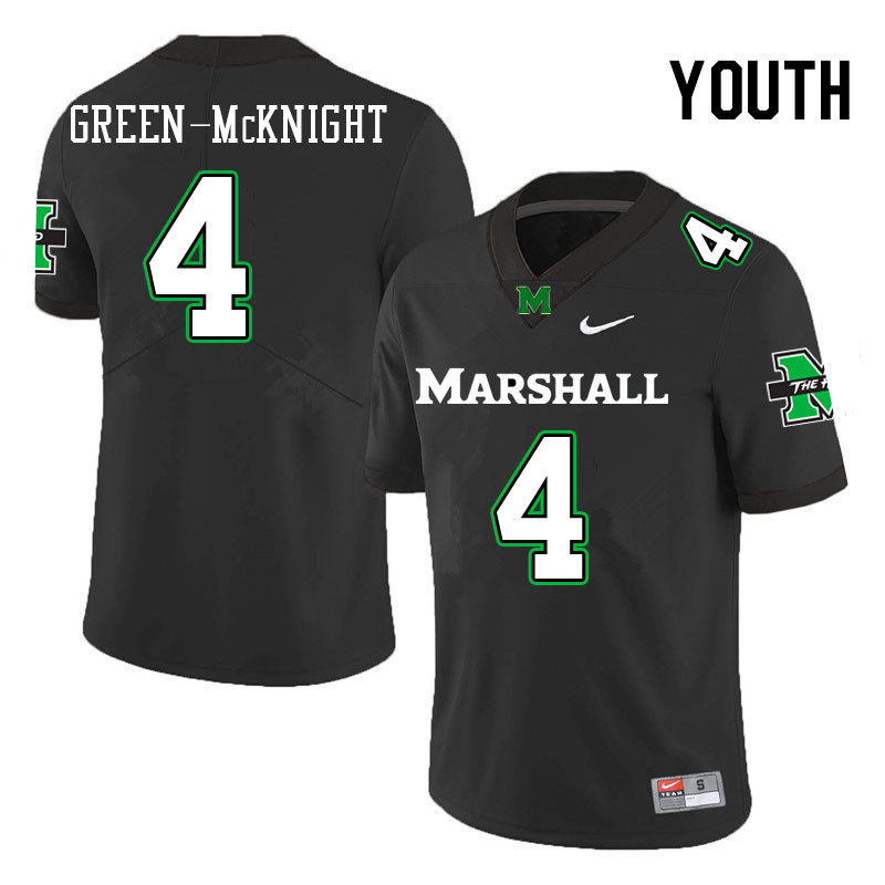 Youth #4 Jadarius Green-McKnight Marshall Thundering Herd College Football Jerseys Stitched-Black - Click Image to Close